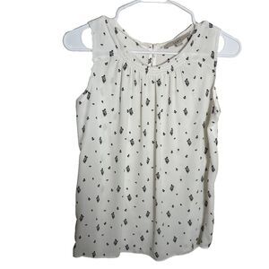 Loft Tank Top Women's Petite Small Printed Sleeveless Round Neck Sheer